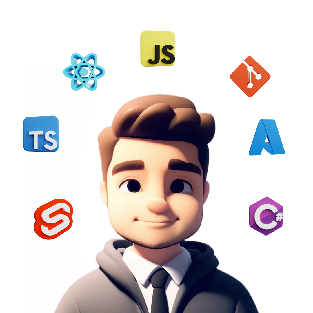 cartoon image of james shopland with icons of programming languages surrounding him